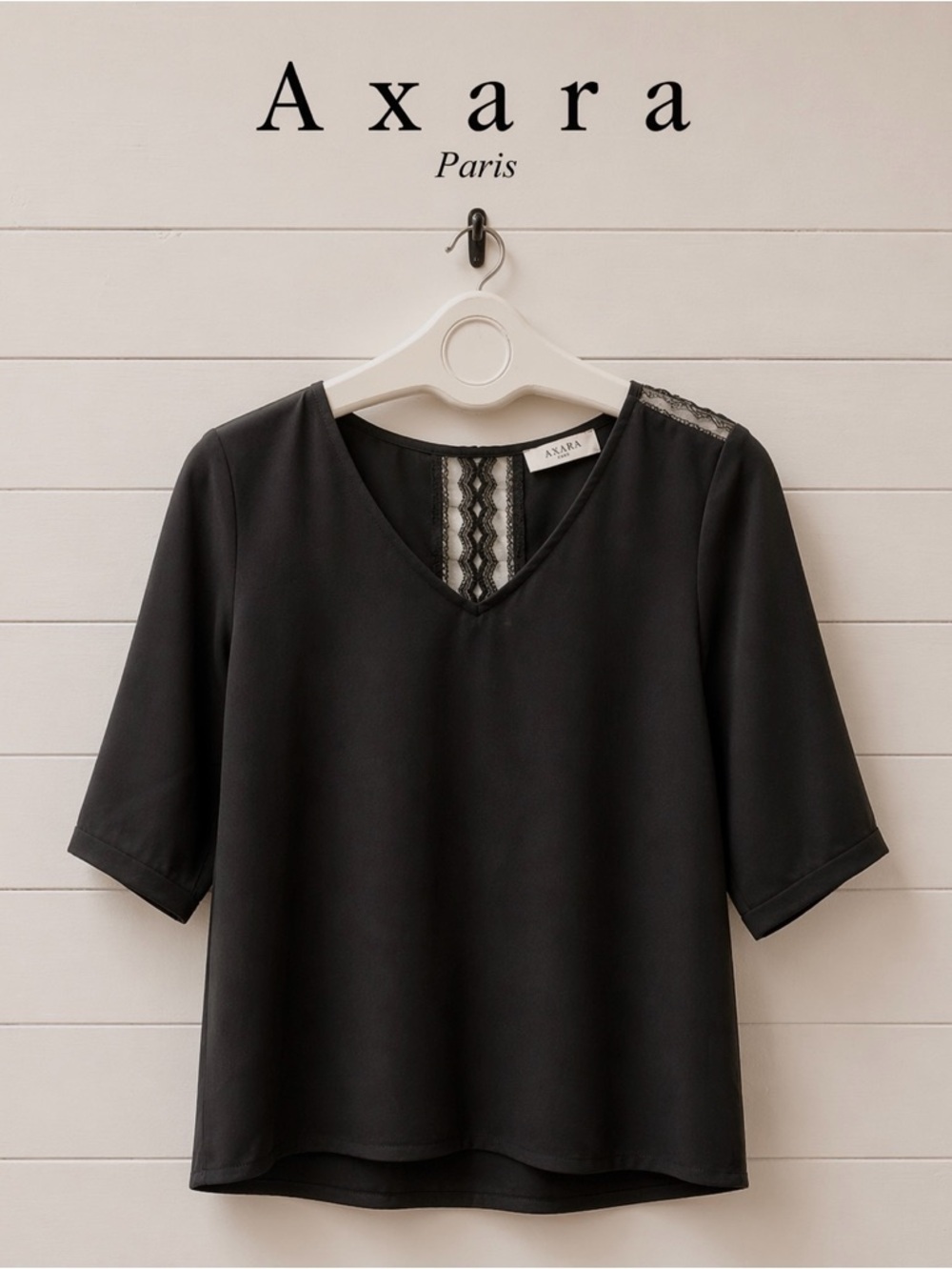 AXARA Paris black blouse  V-Neck Women's size M New